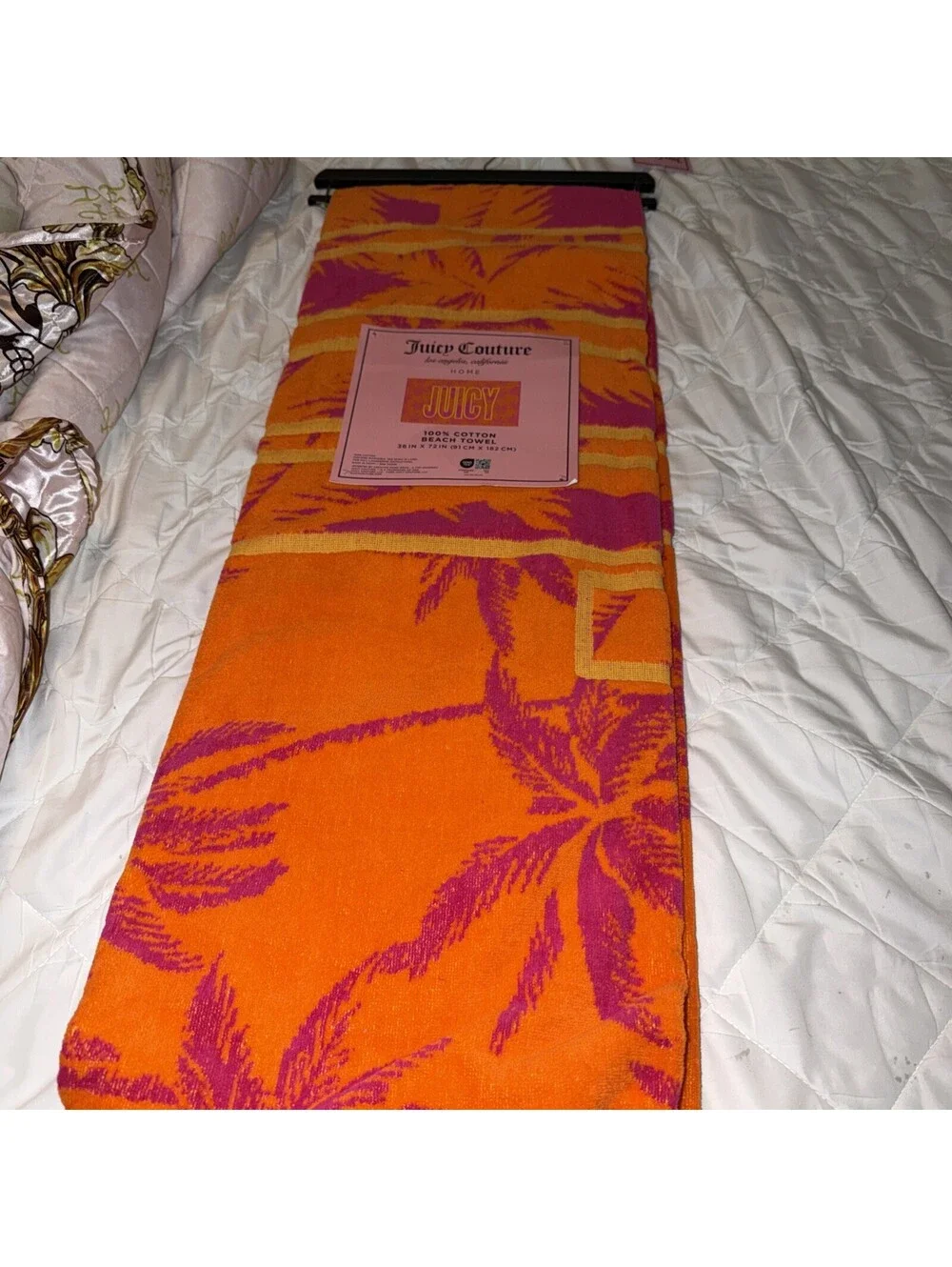 Juicy Couture Palm Tree Beach Towel Pink Orange 36x72 Cotton NWT